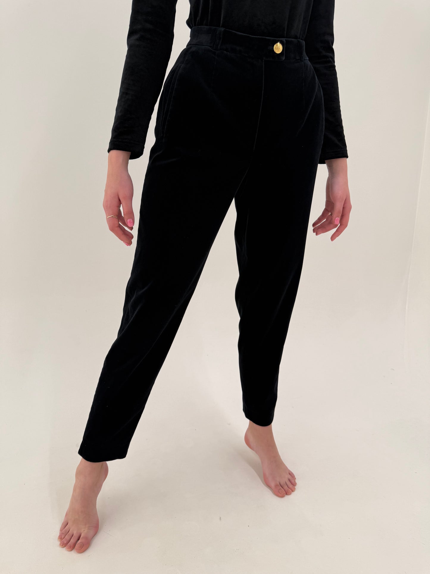 Pantaloni de brand super premium negri din catifea