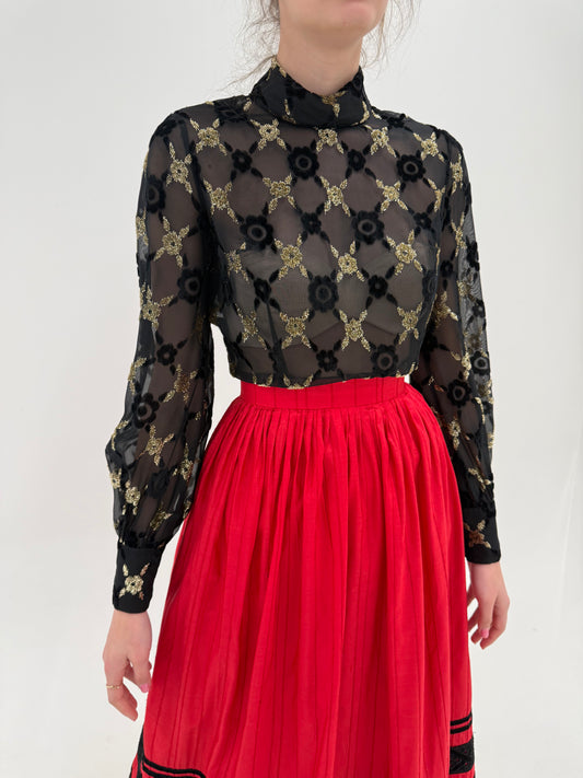 Cămașa vintage din organza cu inserții de catifea și lurex auriu