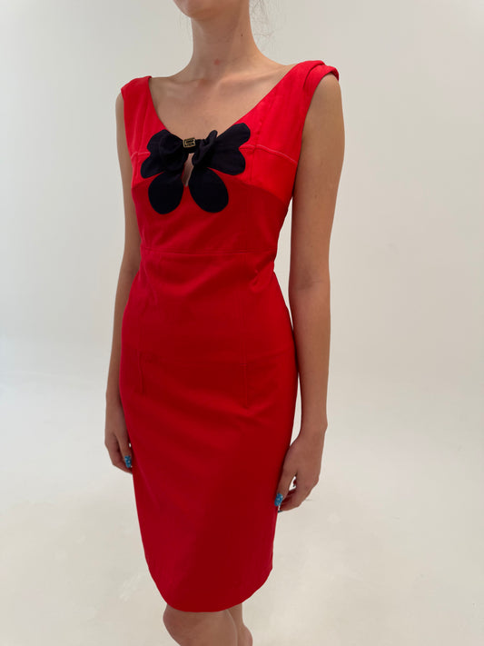 Rochie luxury Cavalli În croi extrem de chic din poplin excepțional modelator cherry red