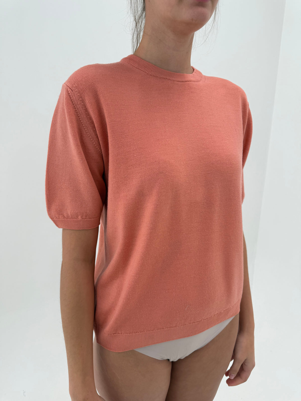 Top din lana tasmaniana extrafina salmon crew neck