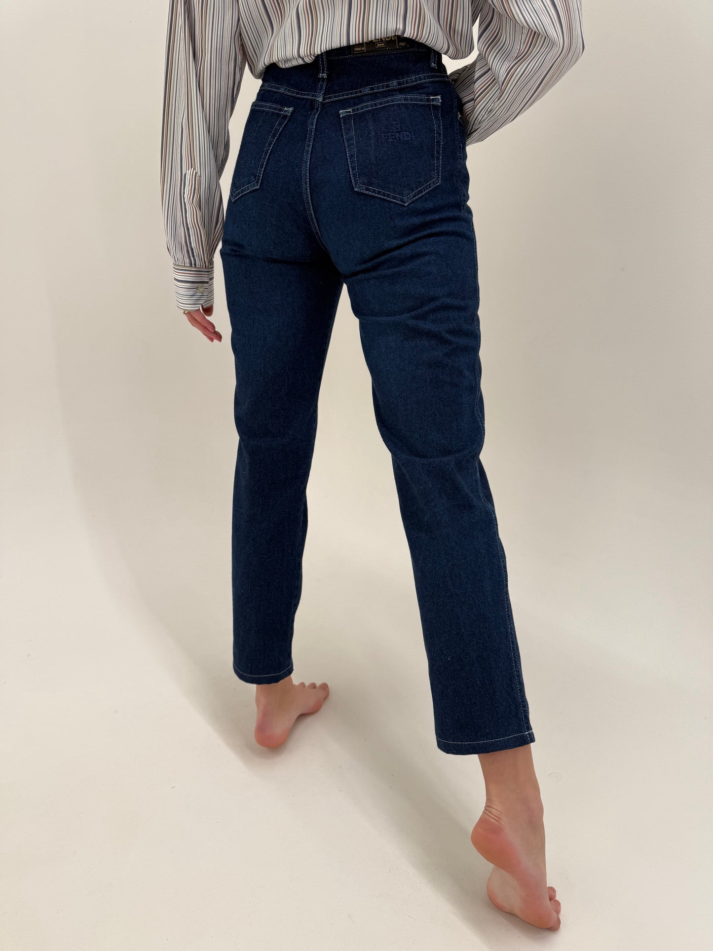 Jeans vintage Fendi indigo wash cu talie înaltă
