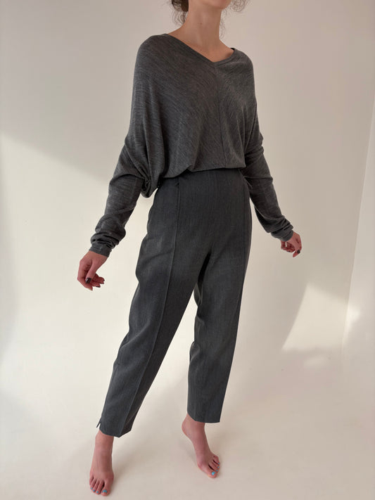 Pantaloni țigaretă cu talie ultra ultra înaltă din gabardină mom fit