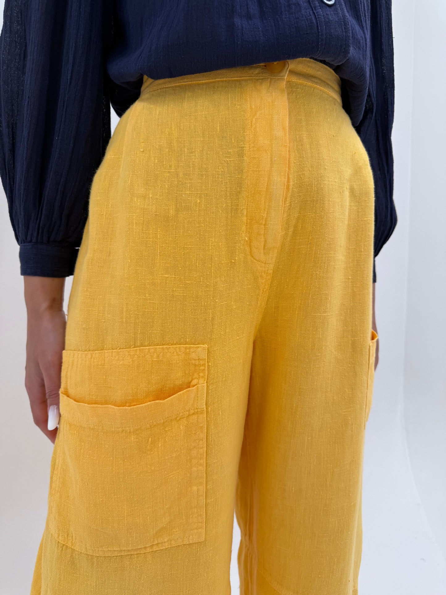 Pantaloni palazzo din pânză excepțională de in cu influențe casual