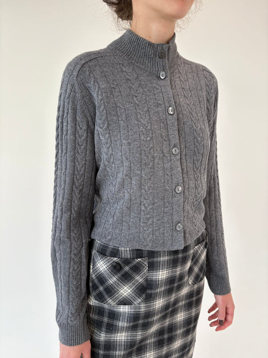 Cardigan italian tip Maleta din lana merino extrafina cu torsade
