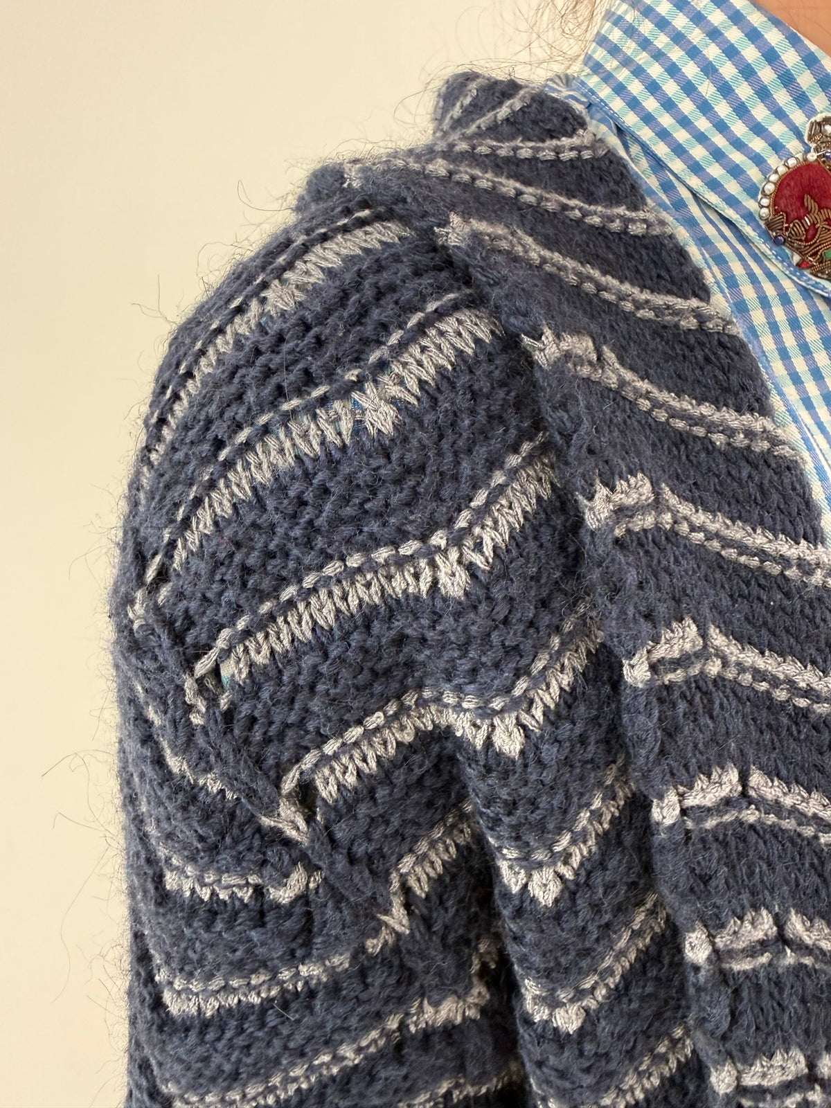 Cardigan din lana cu alpaka din tricot texturat în croi lung
