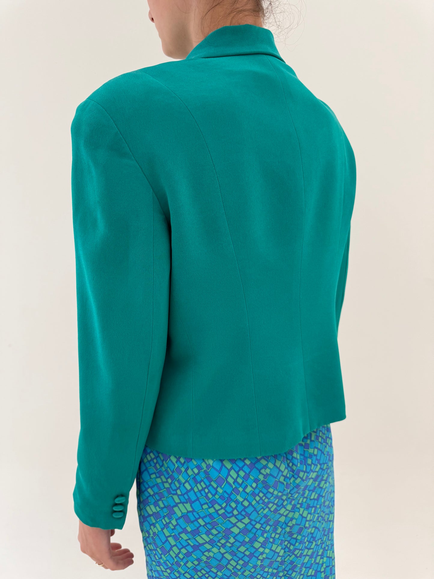 Sacou vintage din mătase naturală în croi ușor cambrat emerald green