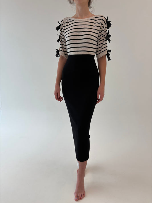 Fustă neagră maxi italiana din jerse de lana merino extrafina