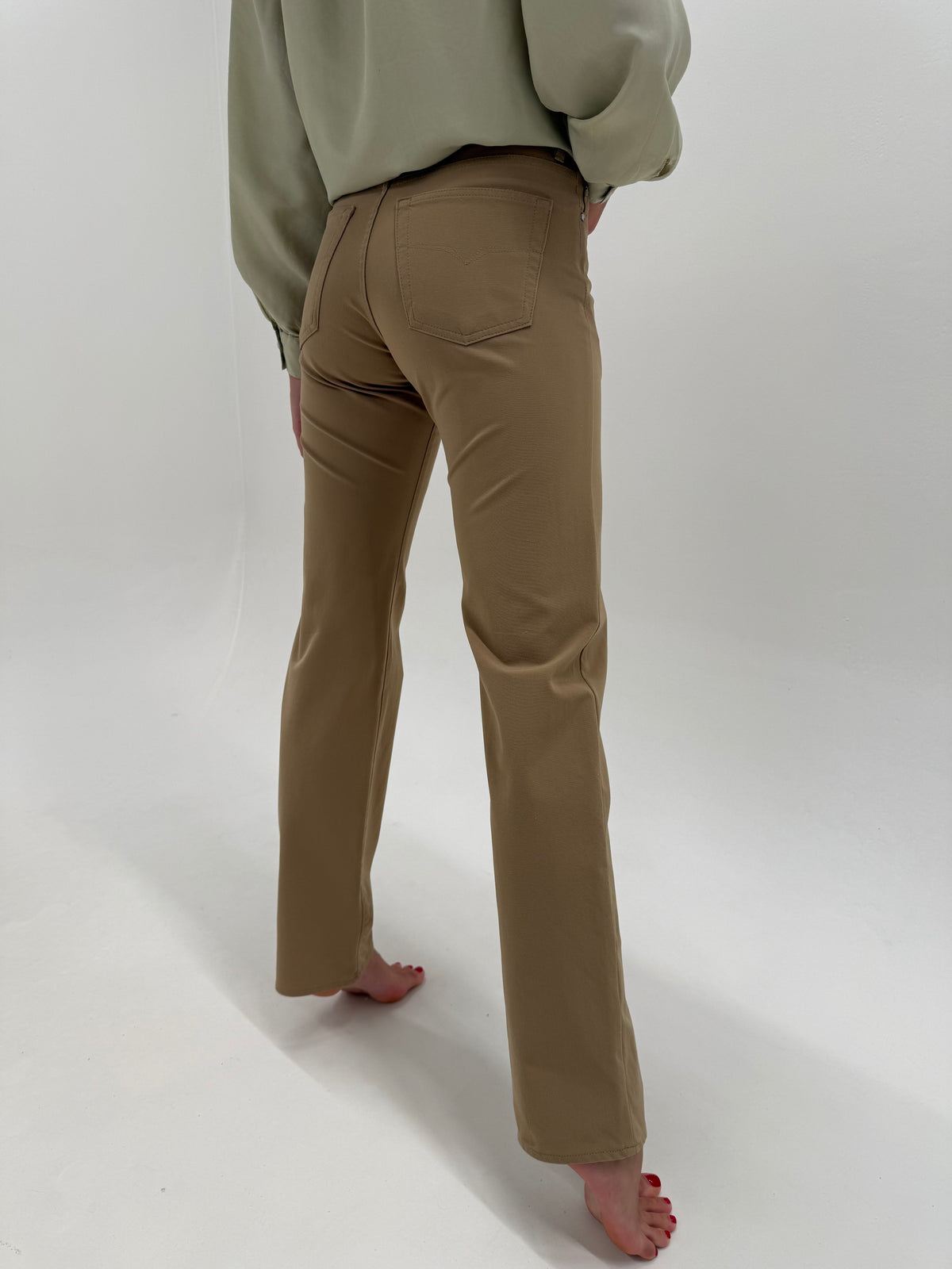 Pantaloni tall Versace vintage camel din material plin ultra modelator straight leg