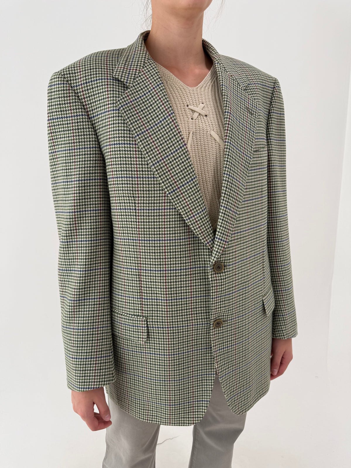 Sacou Yves Saint Laurent vintage ivoire pied de coq din lana și cașmir