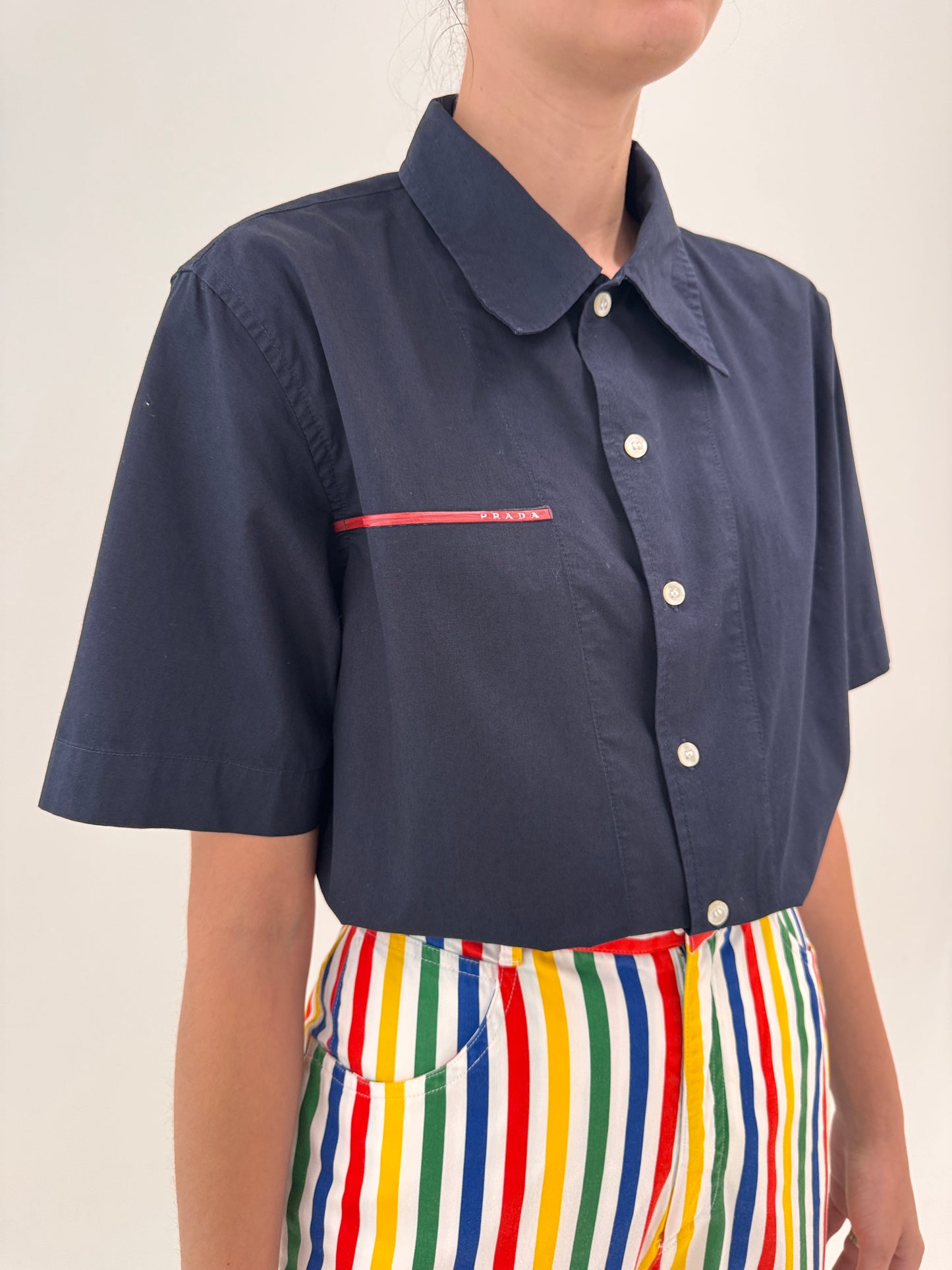 Cămașa vintage Prada cu influențe casual din poplin de bumbac