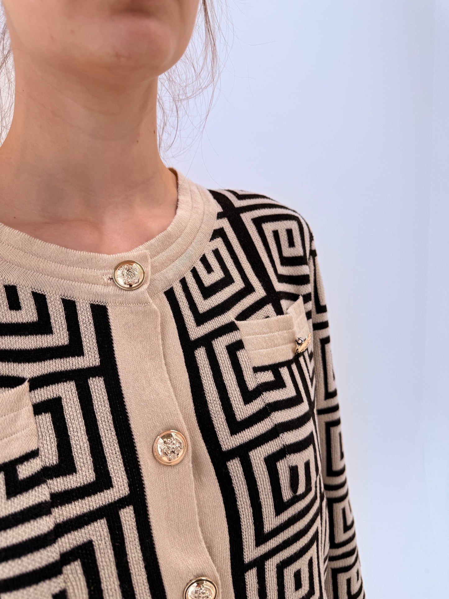 Jacheta în stil Balmain din bumbac premium cu nasturi metalici aurii