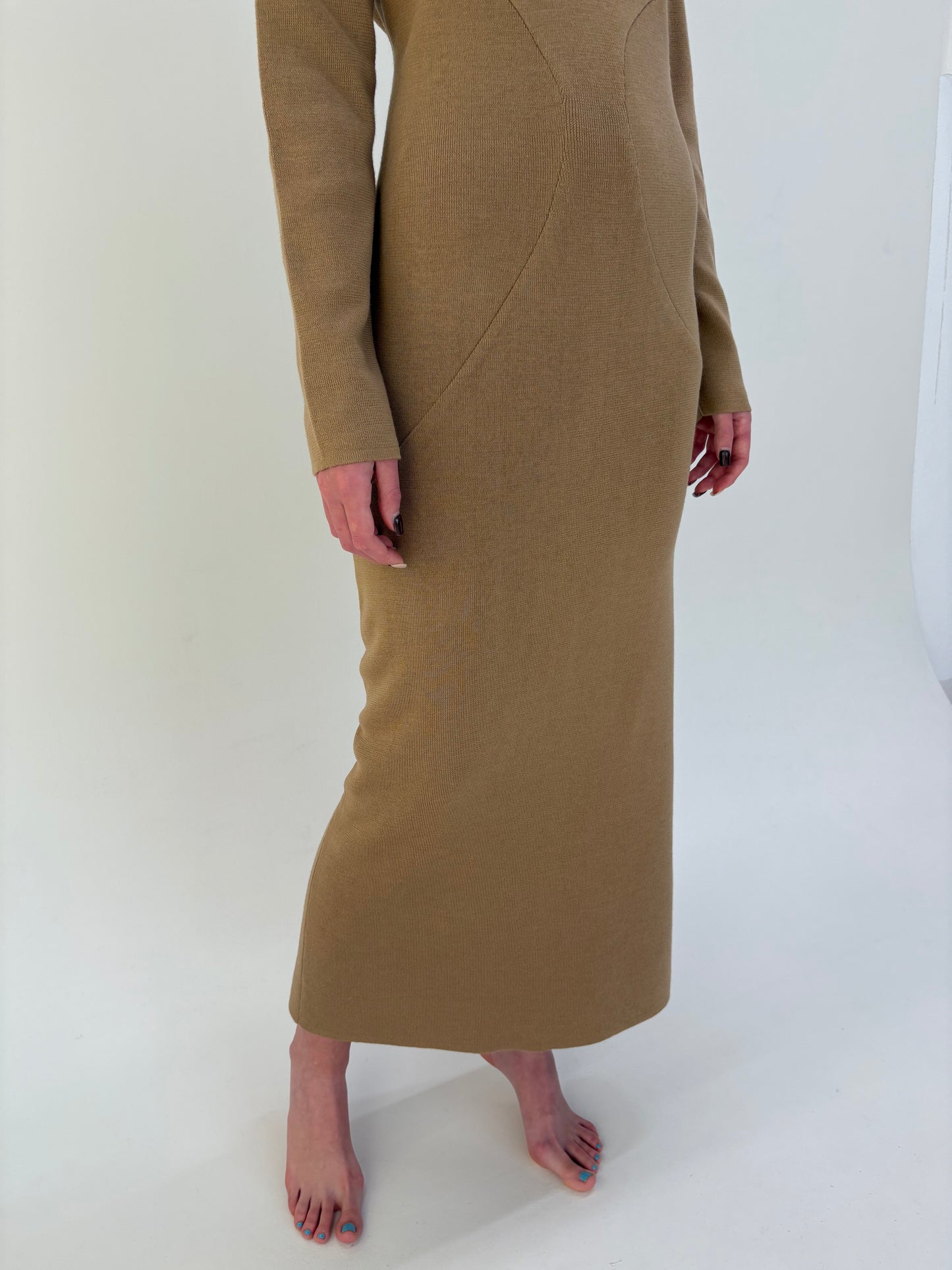 Rochie maxi camel tip Maleta din lana merino extrafina de gramaj mare