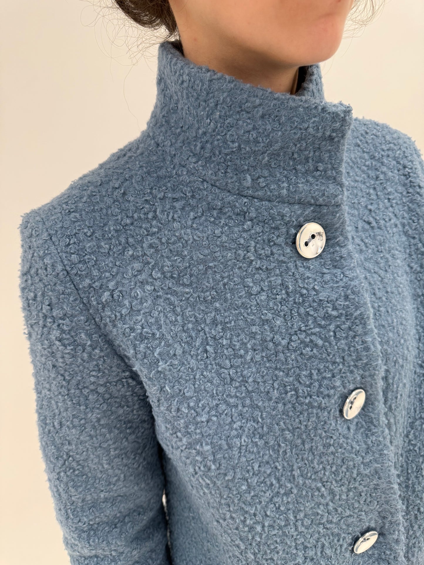 Palton baby blue Elisabeta Franchi din boucle din mix de lana