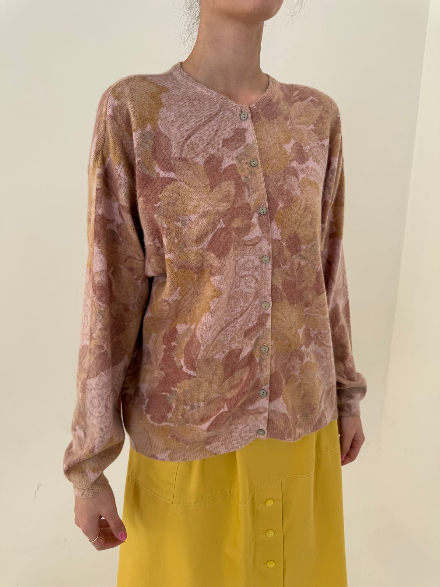 Cardigan vintage italian dusty powder pink din lana extrafina și Angora