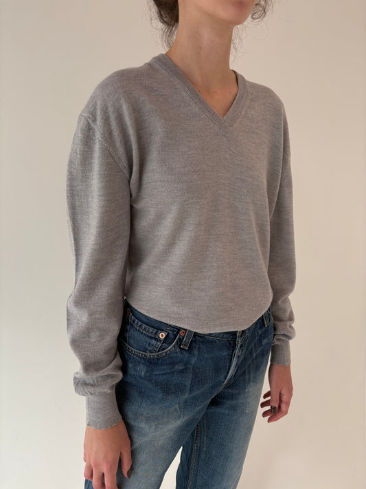 Pulover light gray în anchior din lana merino extrafina de gramaj mare