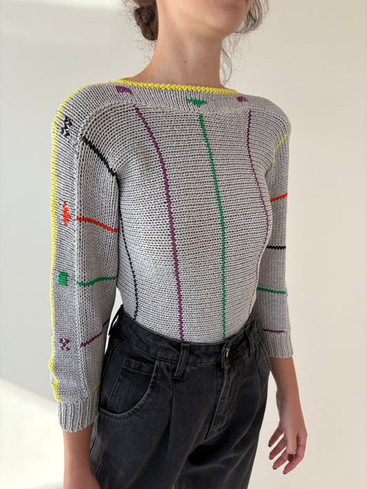 Pulover vintage din bumbac greu de gramaj super mare cu mânecă fluture