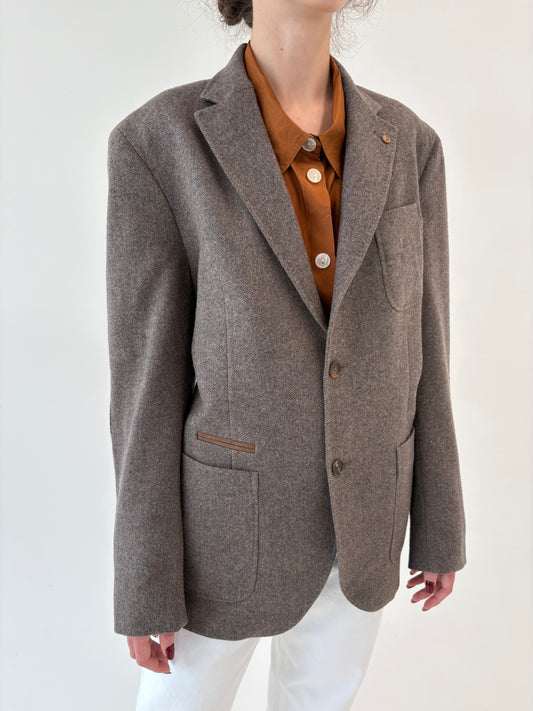 Sacou din stofă de lana Chevron plină extrafina camel și warm gray