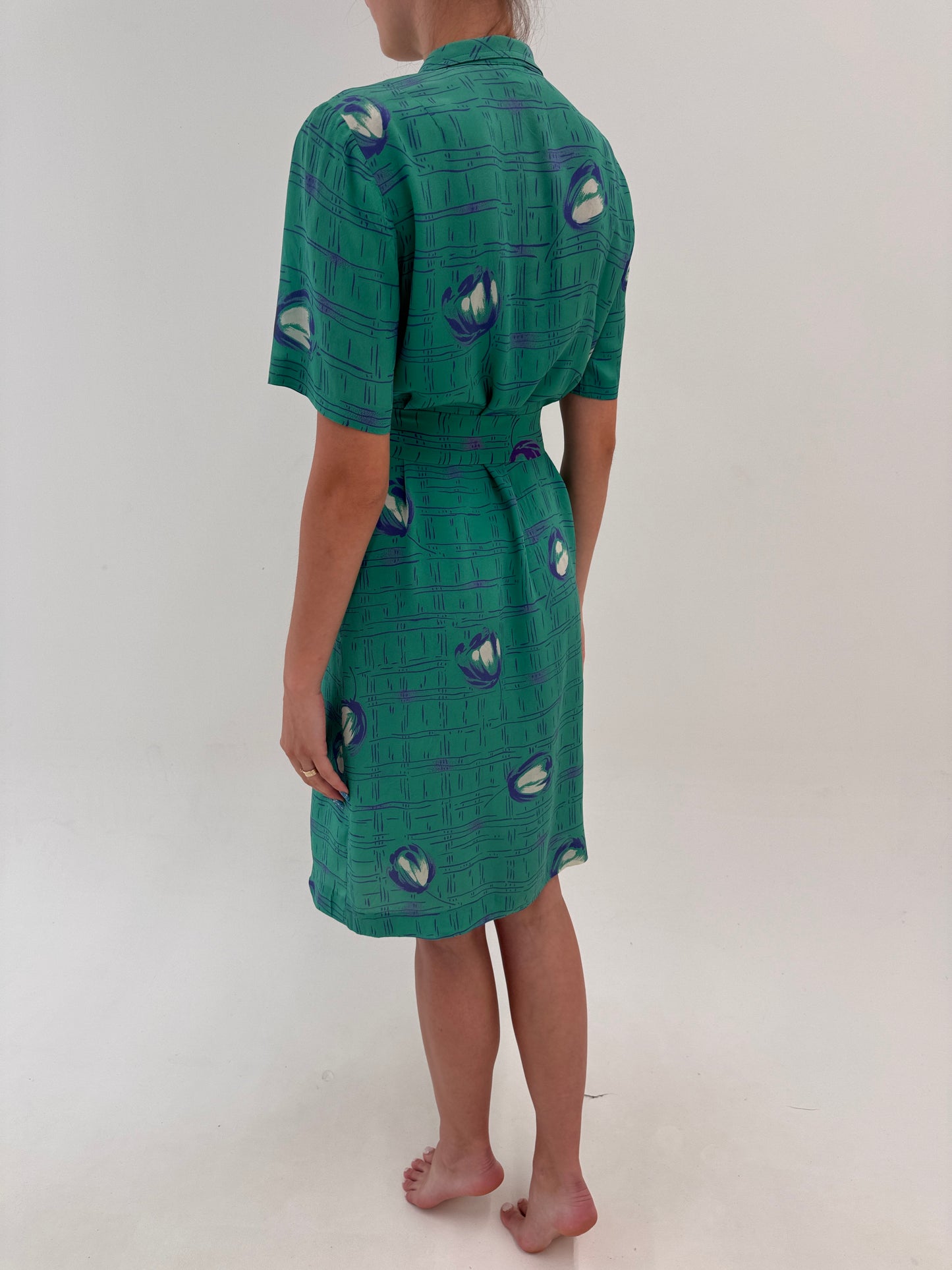 Rochie vintage italiană midi din mătase naturală cu talie reglabilă
