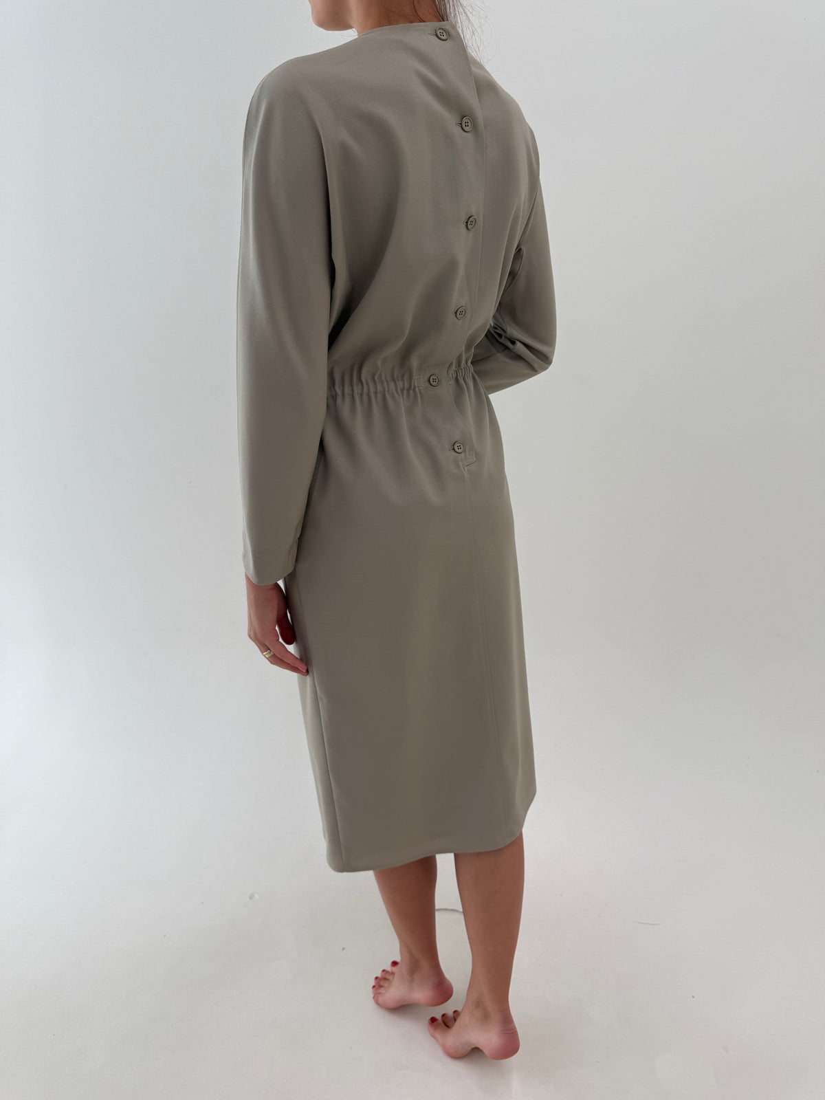 Rochie italiană excepțională Sage green din lana extrafina cu talie elastică