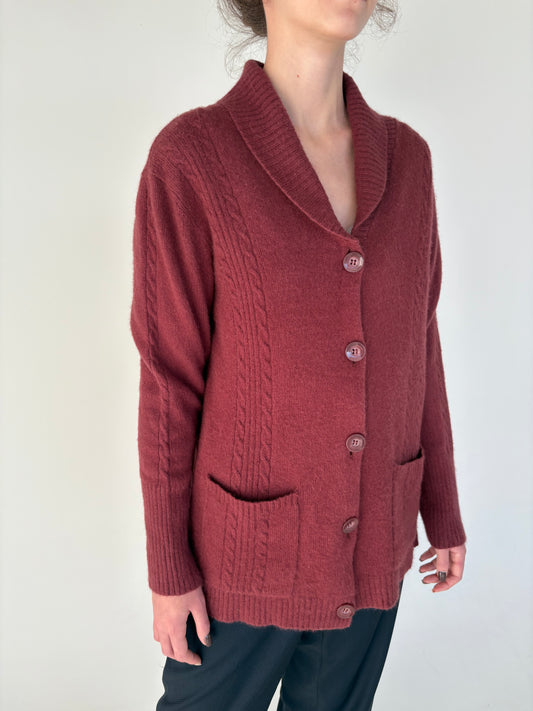 Cardigan gros în culoare superbă cu torsade din lana plină extrafina