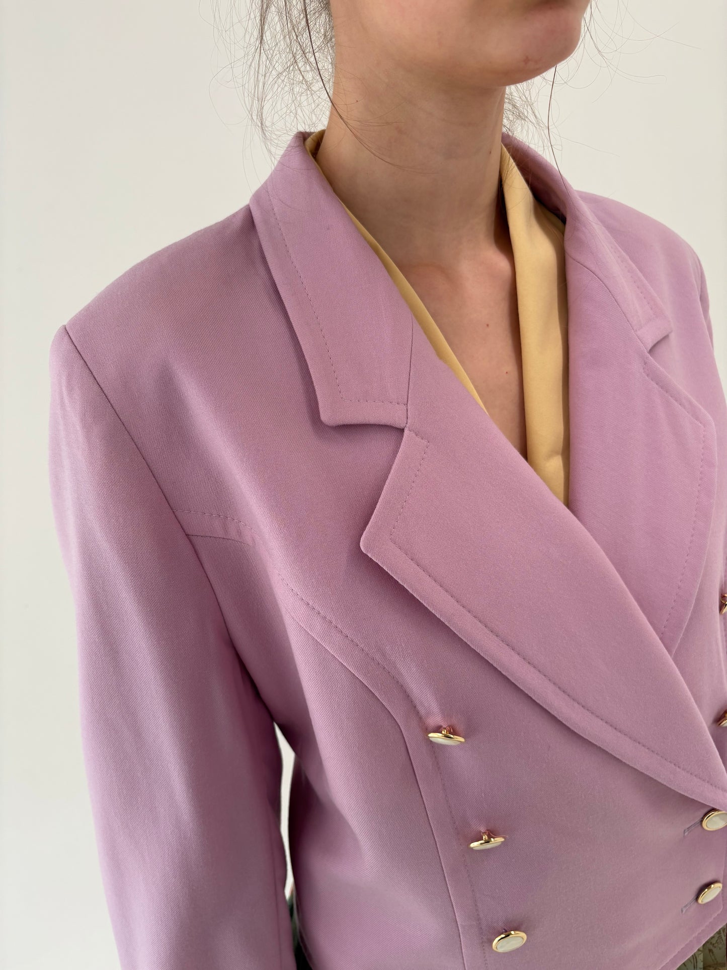 Sacou lavender pink vintage cu închidere dublă din stofita lightweight