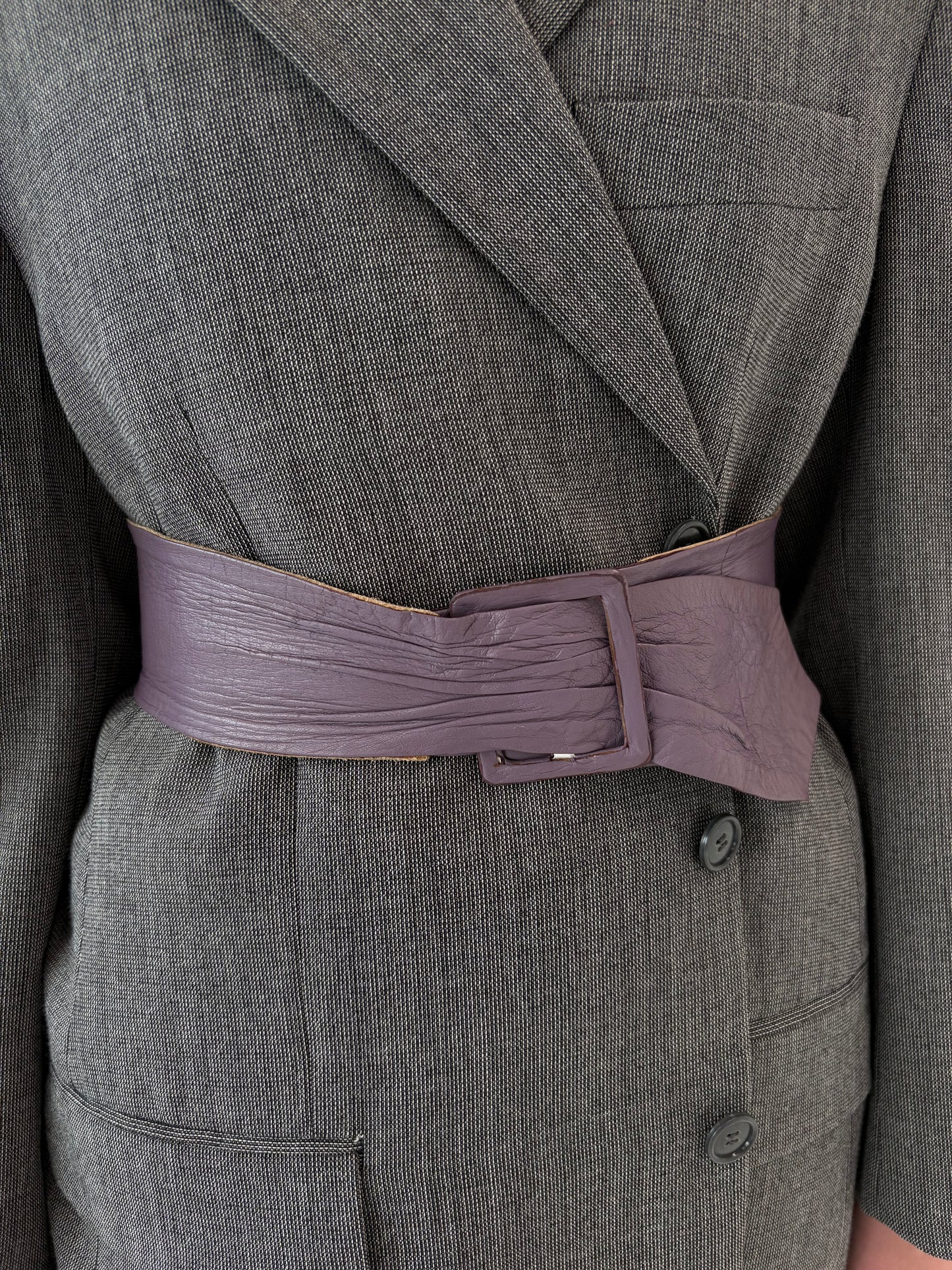 Centura vintage din piele naturală moale dusty violet