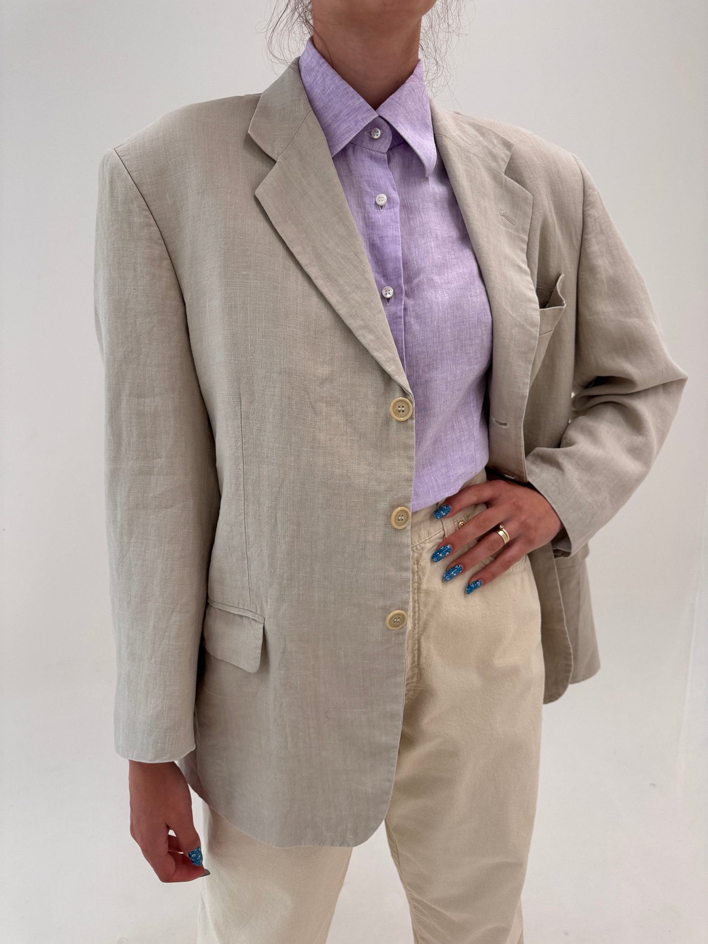 Sacou nude de brand premium italian sartorial în croi actual din panza de in