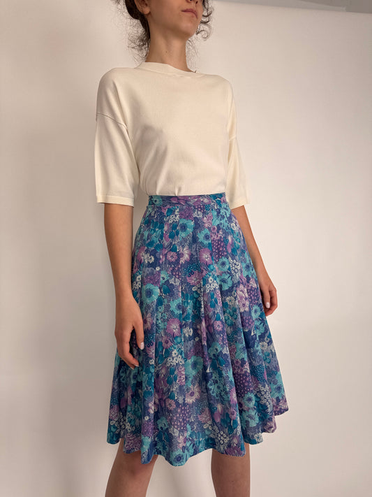 Fustă vintage din panzica cu print floral superb și talie ultra înaltă