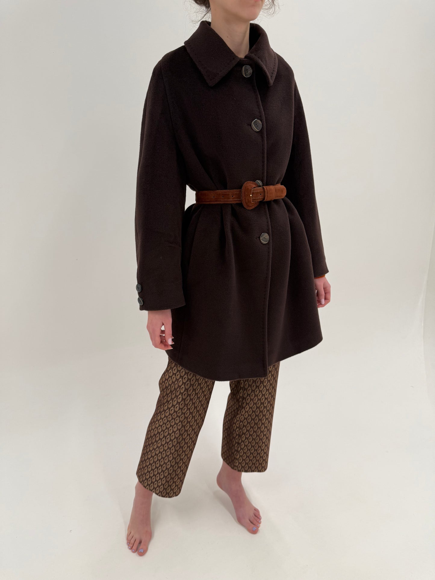 Palton italian din stofă luxury chocolate brown din lana merino extrafina