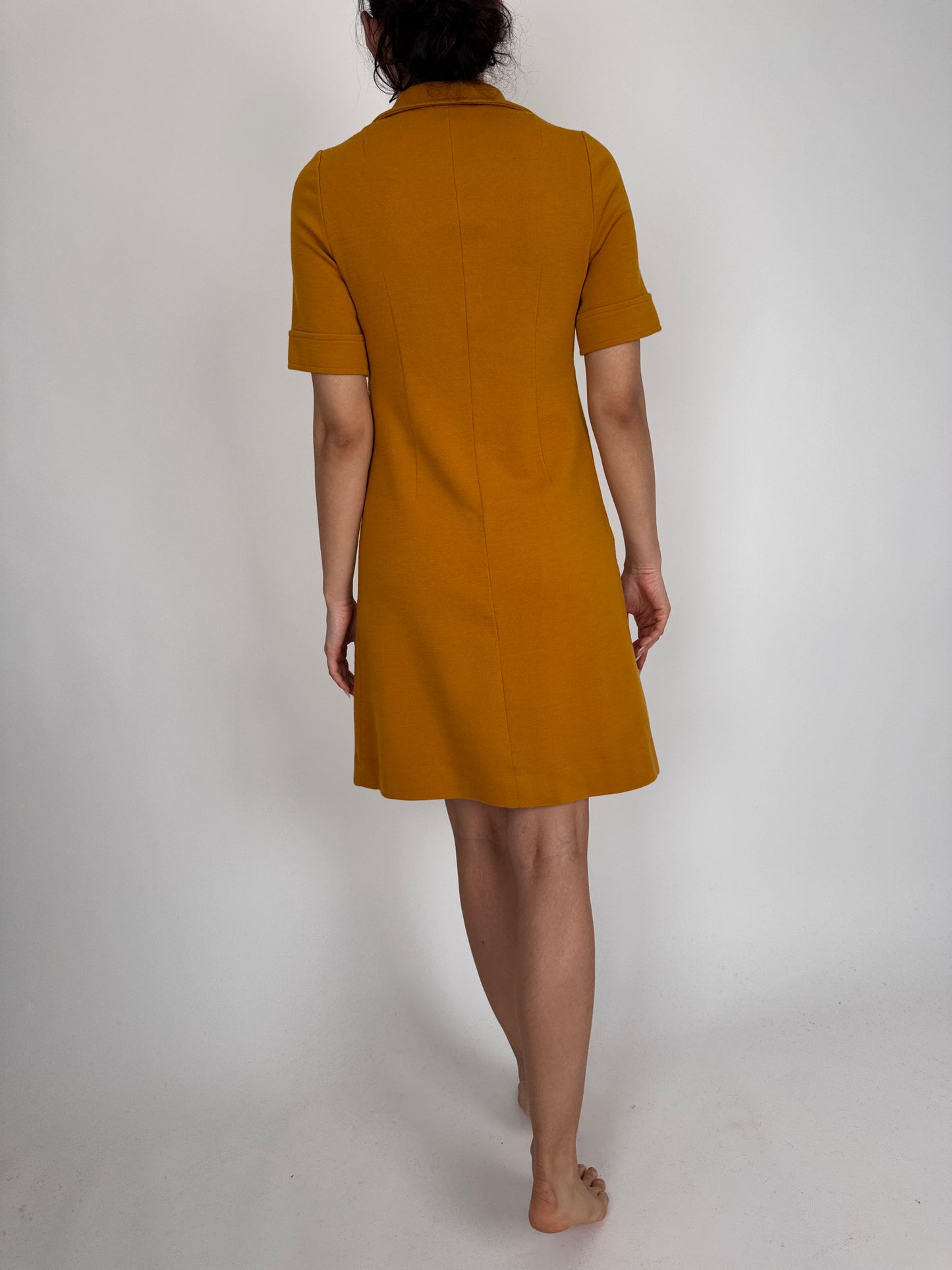 Rochie vintage mustard yellow din tricot dens de lana extrafina