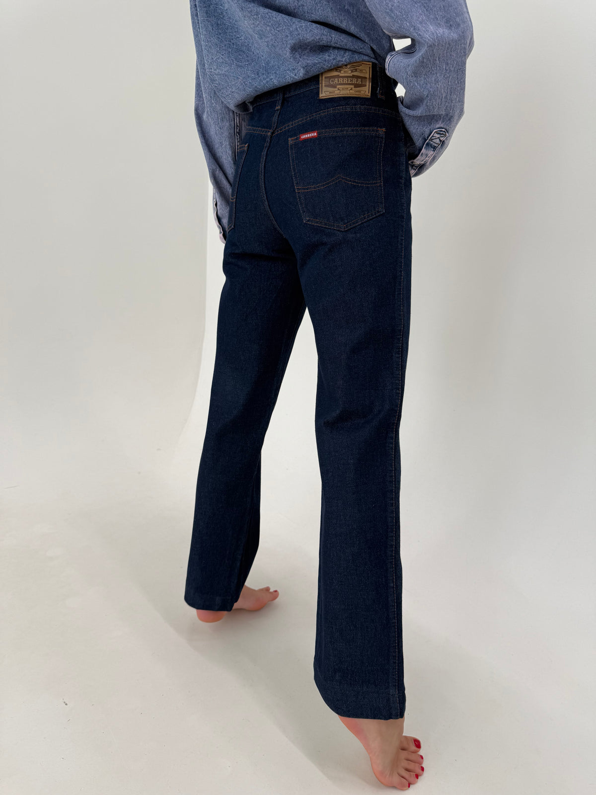 Jeans raw vintage italinesti de brand premium indigo wash ușor evazat tall