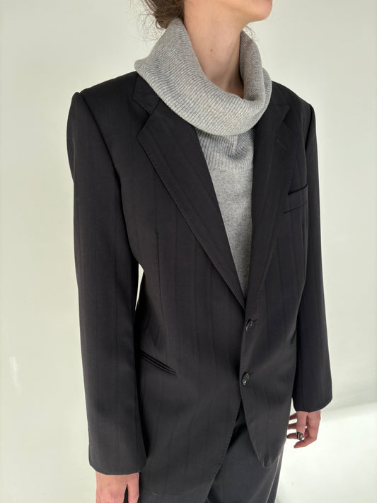 Sacou italian în croi actual steel gray cu dungi fine verticale negre