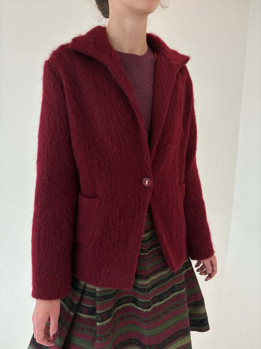 Sacou luxury burgundy din stofă plină de lana cu mohair