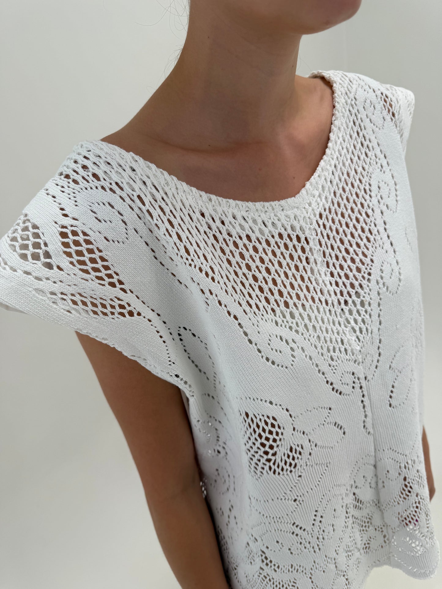 Set excepțional din macrame ultra confort și pânză de in cu fustă maxi