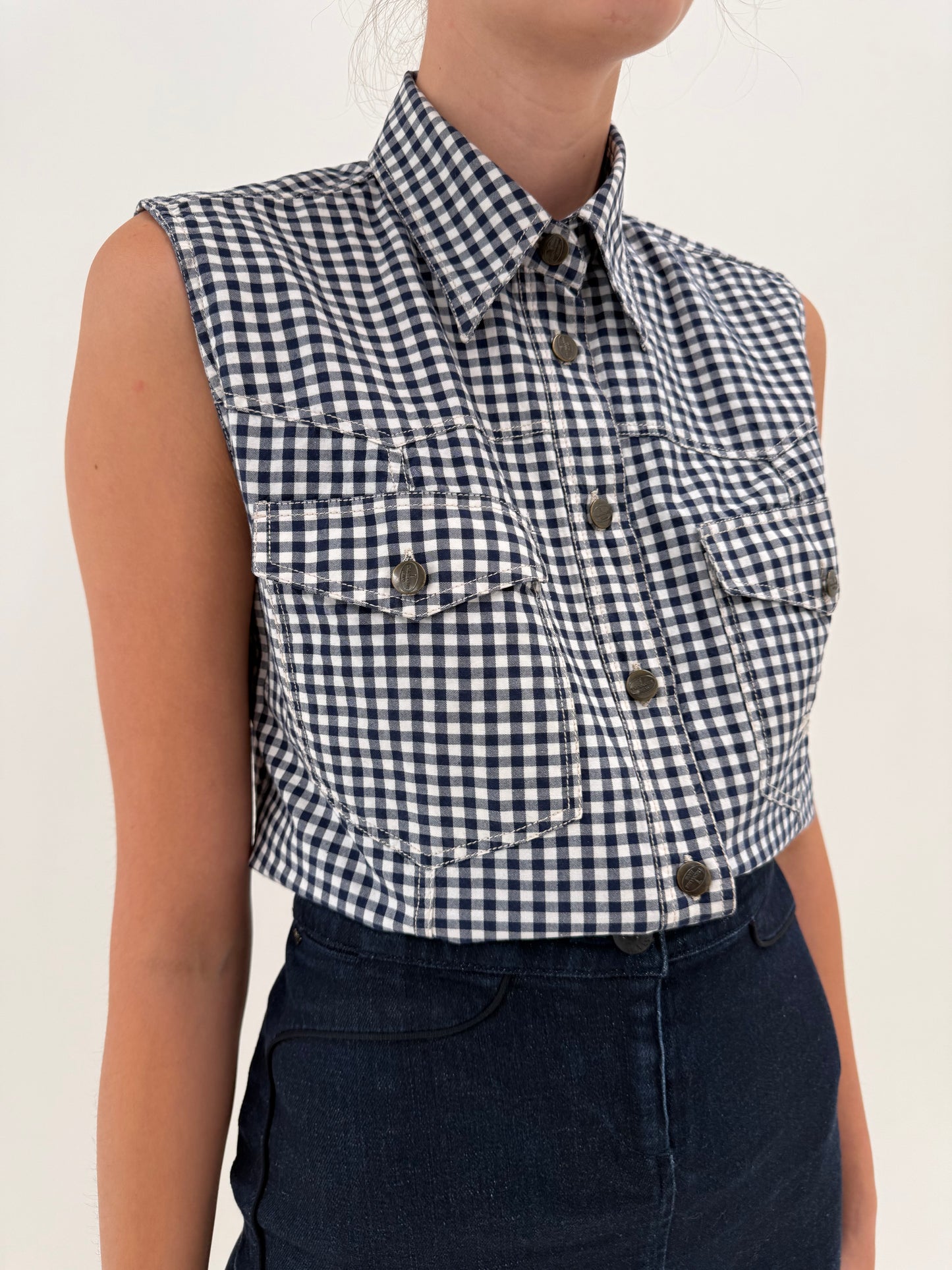 Cămașa luxury vintage Trussardi gingham din canvas moale de bumbac
