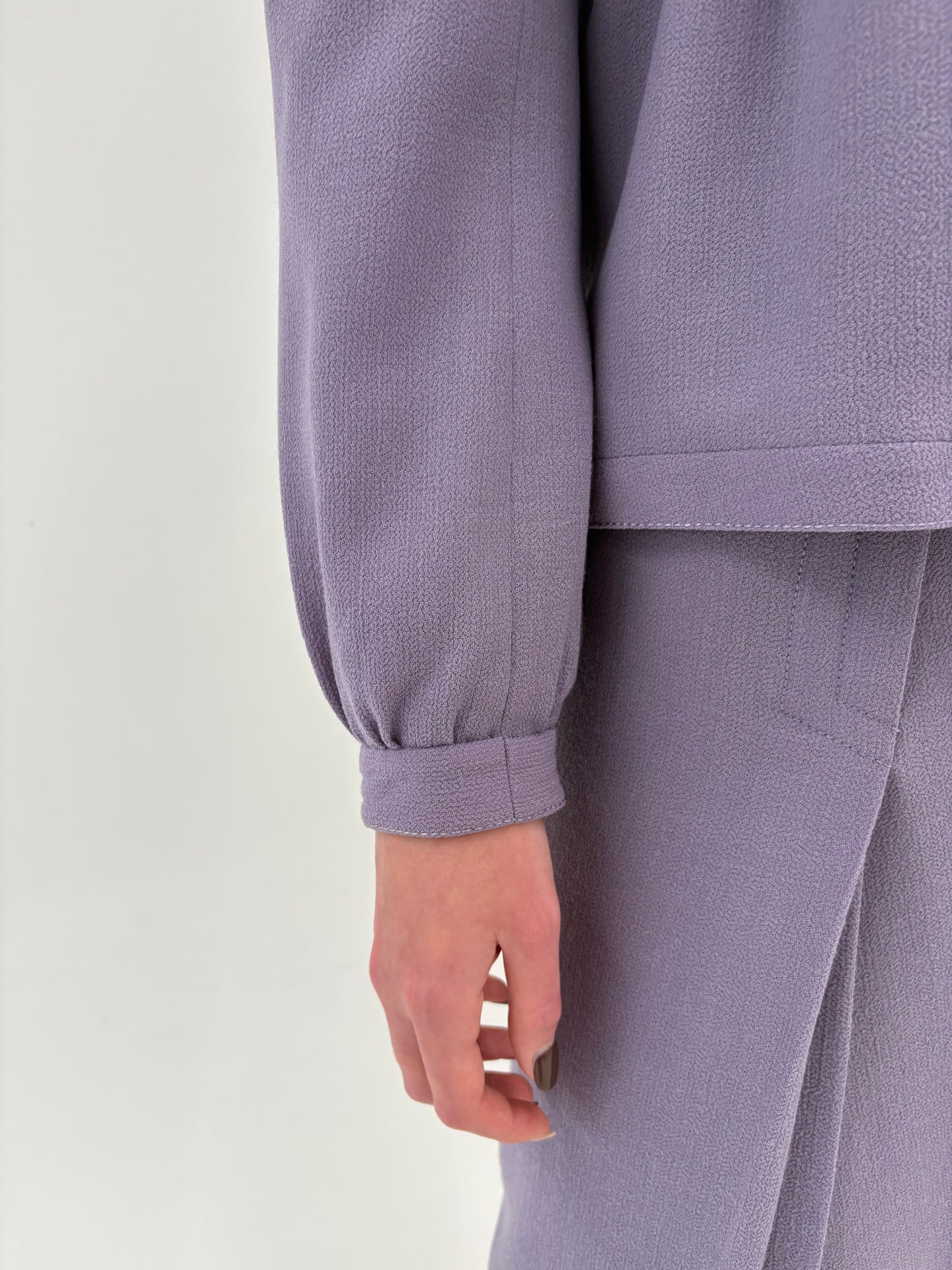 Set old vintage couture anii 70 din creppe de lana extrafina dusty lavender