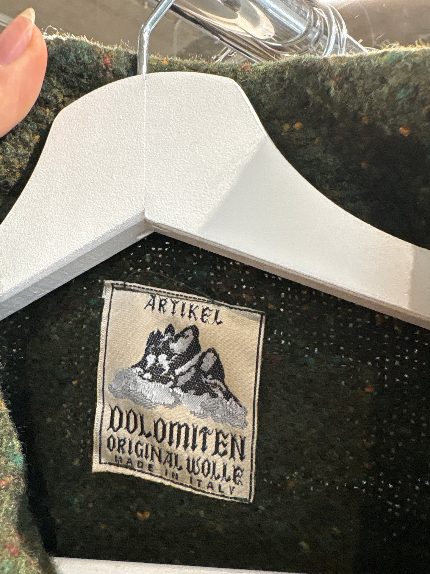 Palton vintage tip capa forest green din tweed Donegal 80% lana cu inserții colorate