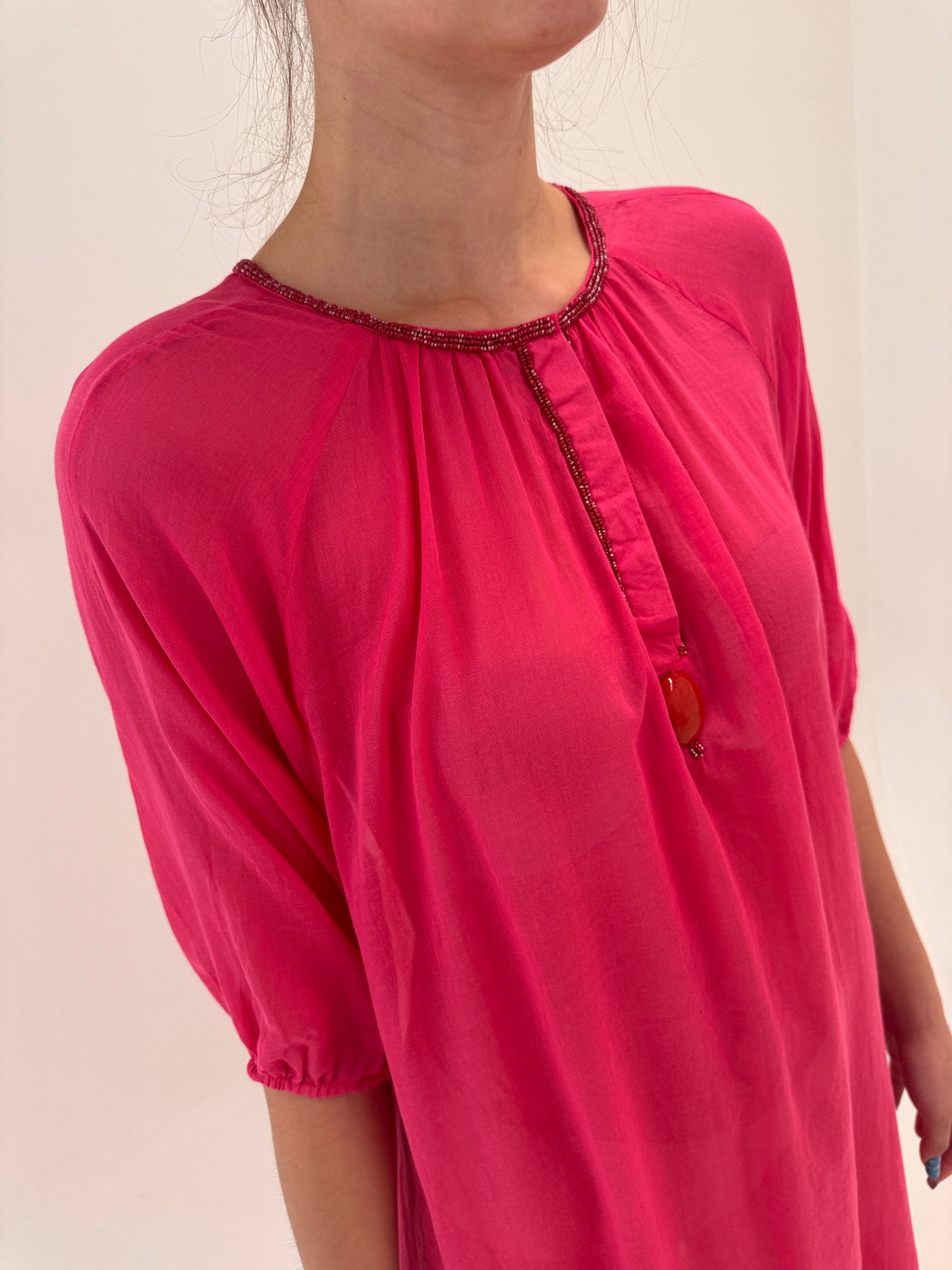 Kaftan fucsia de plajă italian din cel mai fin bumbac nou cu eticheta