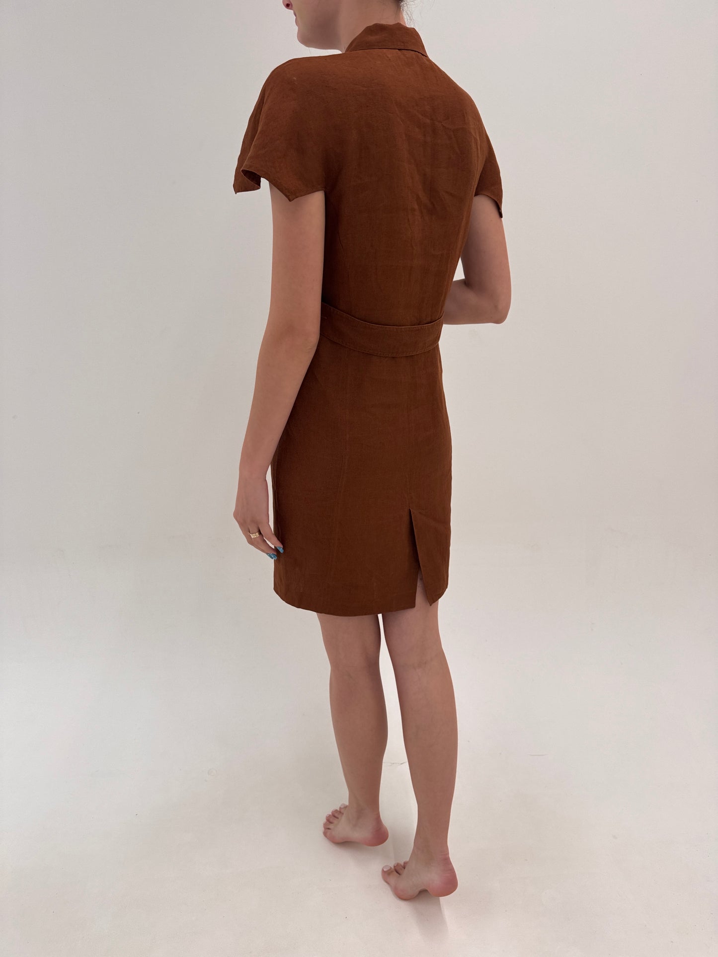Rochie Fendi vintage în croi chic din in excepțional caramel brown