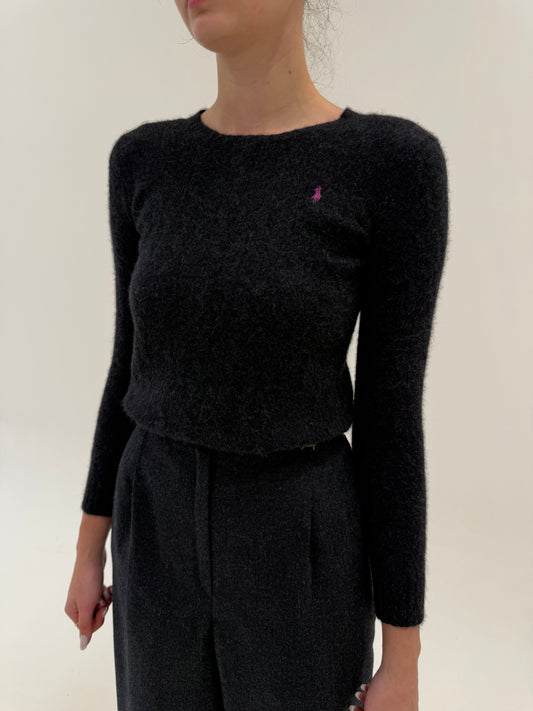 Pulover Ralph Lauren cu torsade charcoal gray din lana merino și cașmir