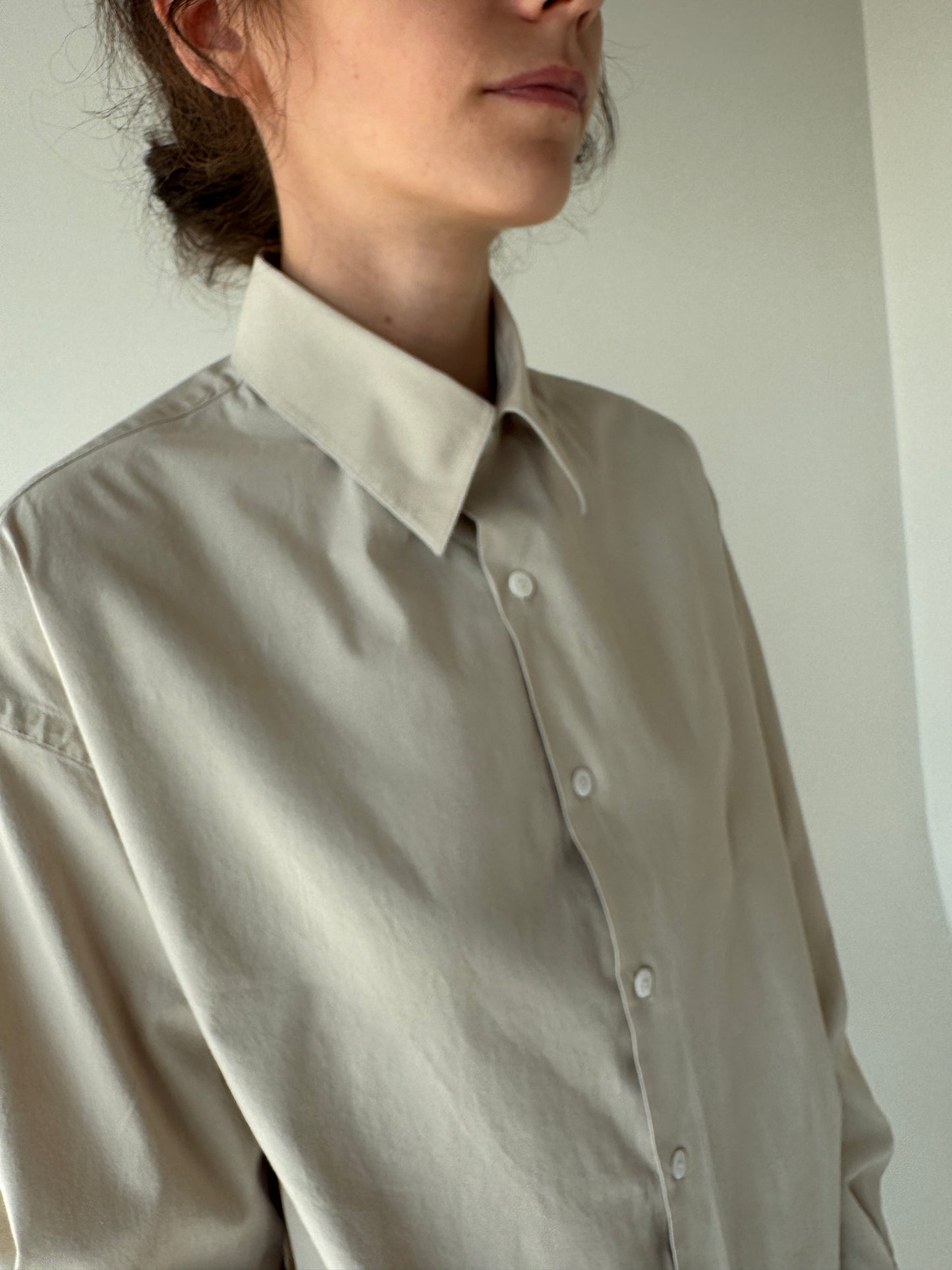 Cămașa premium Stefanel light nude din poplin ușor strech de bumbac