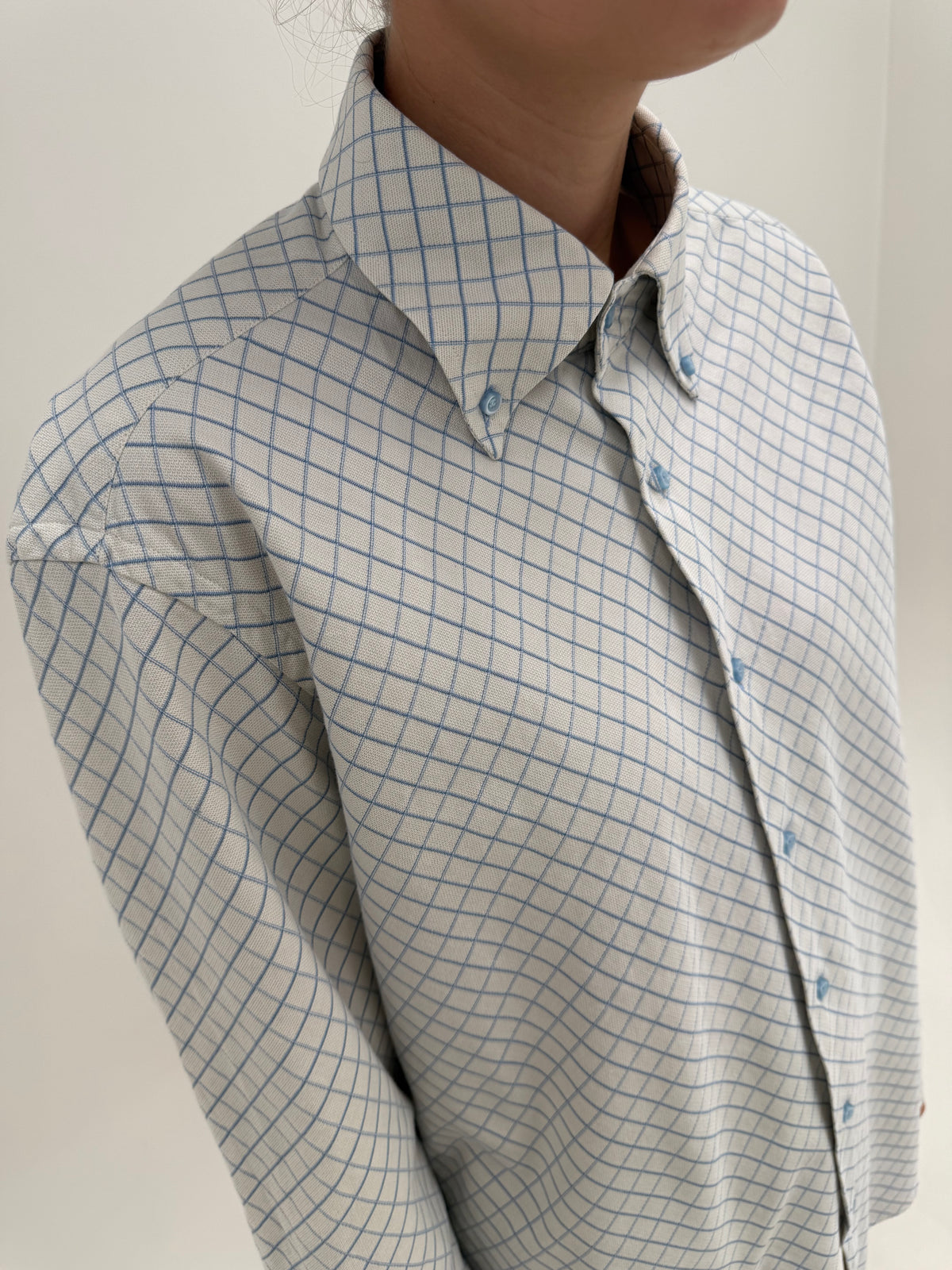 Cămașa luxury Rocco Barocco din bumbac gros basket weave în romburi baby blue