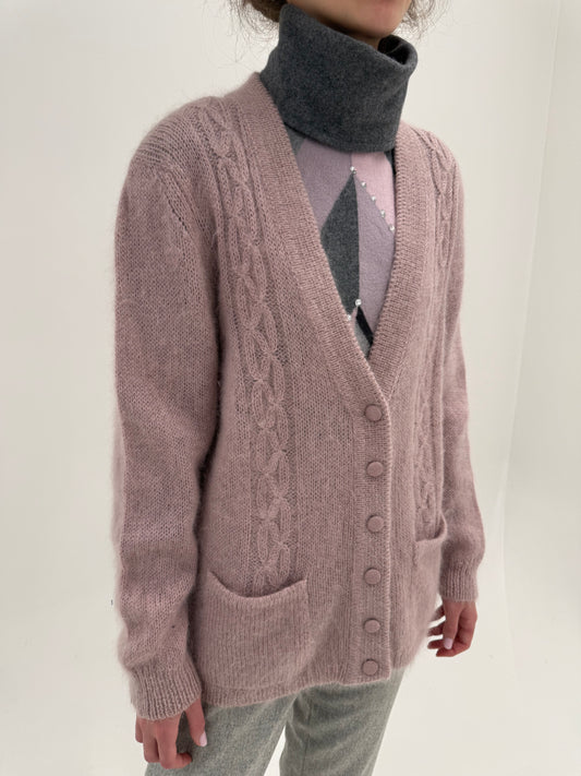 Cardigan gros high end italian dusty pink din superkid mohair in croi lung