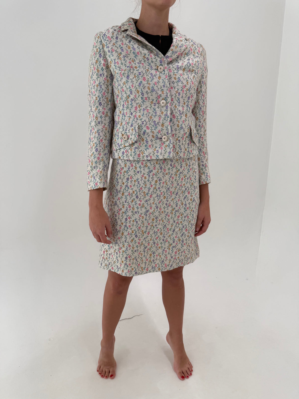 Costum old vintage anii 60 italian de colecție din brocart de lana extrafina și mătase naturală