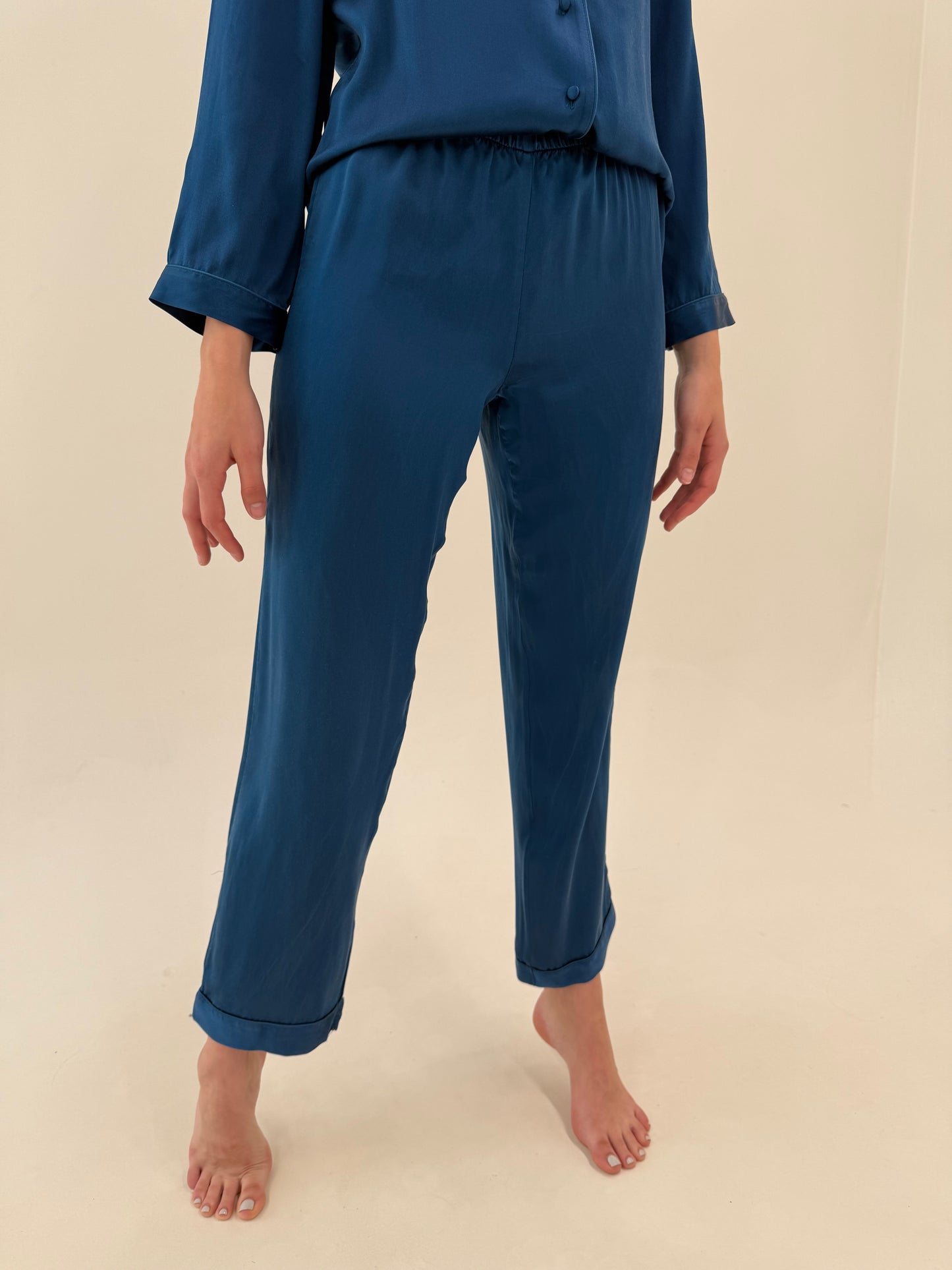 Pijama din mătase naturală teal blue