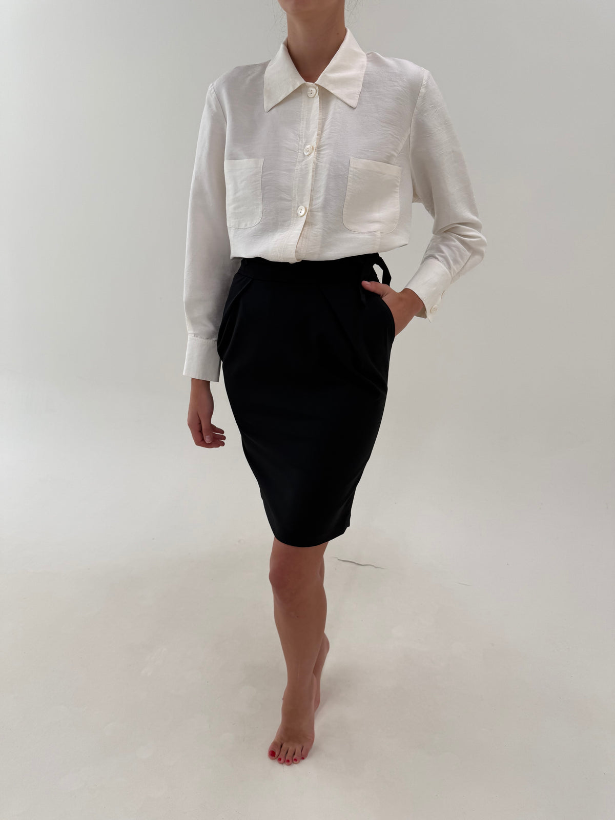 Fustă neagră de brand high end italian CristinaEffe din lanita extrafina confort în croi deosebit