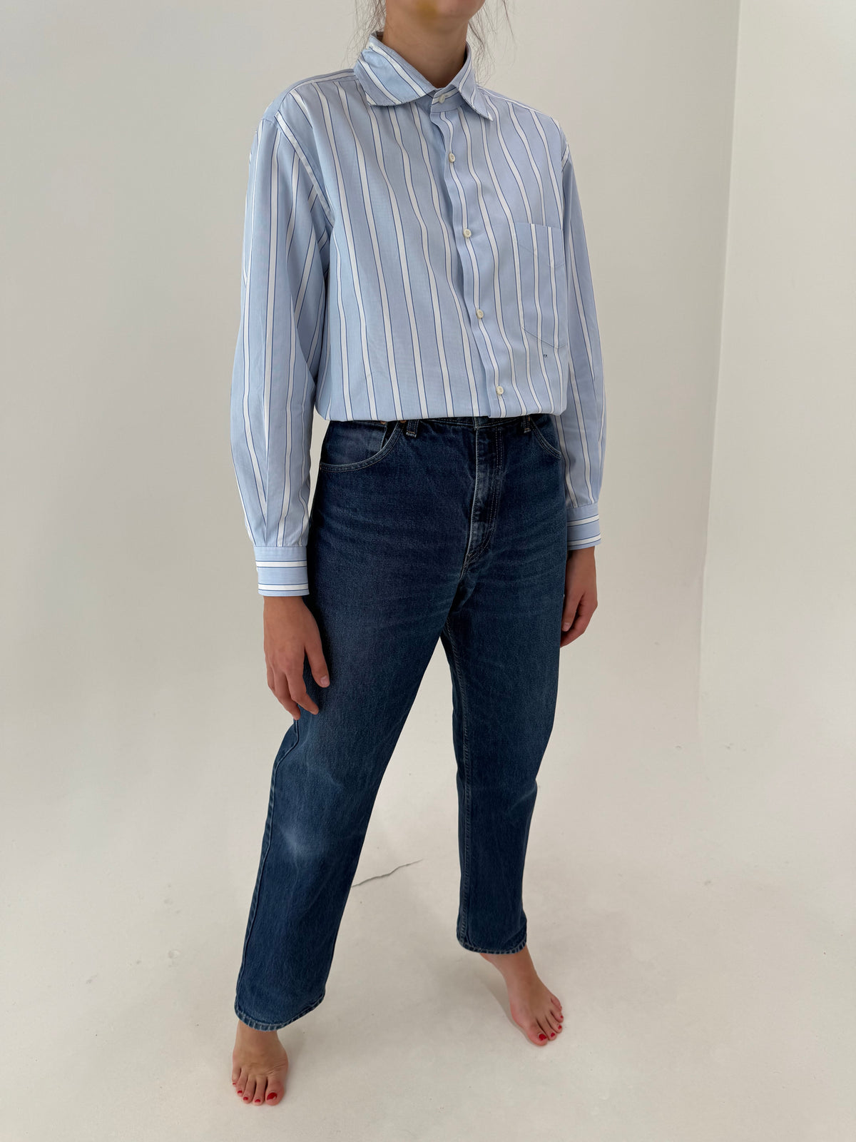Jeans Levi’s 521 tall classic wash straight leg cu talie înaltă