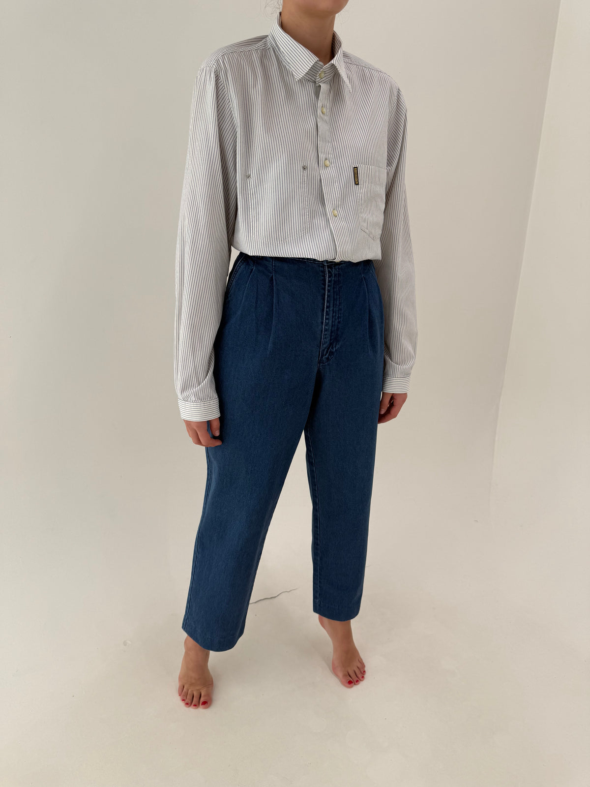 Jeans Missoni vintage din bumbac moale cu pense și talie ultra înaltă