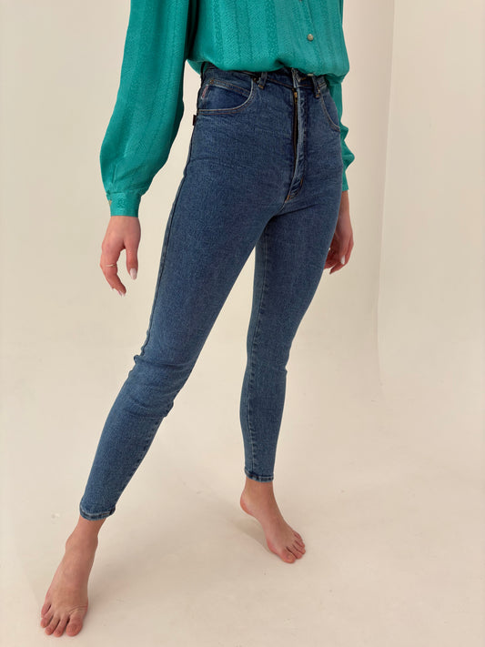 Jeans vintage ultra modelator tall din bumbac gros de piele xceptional cu talie ultra înaltă