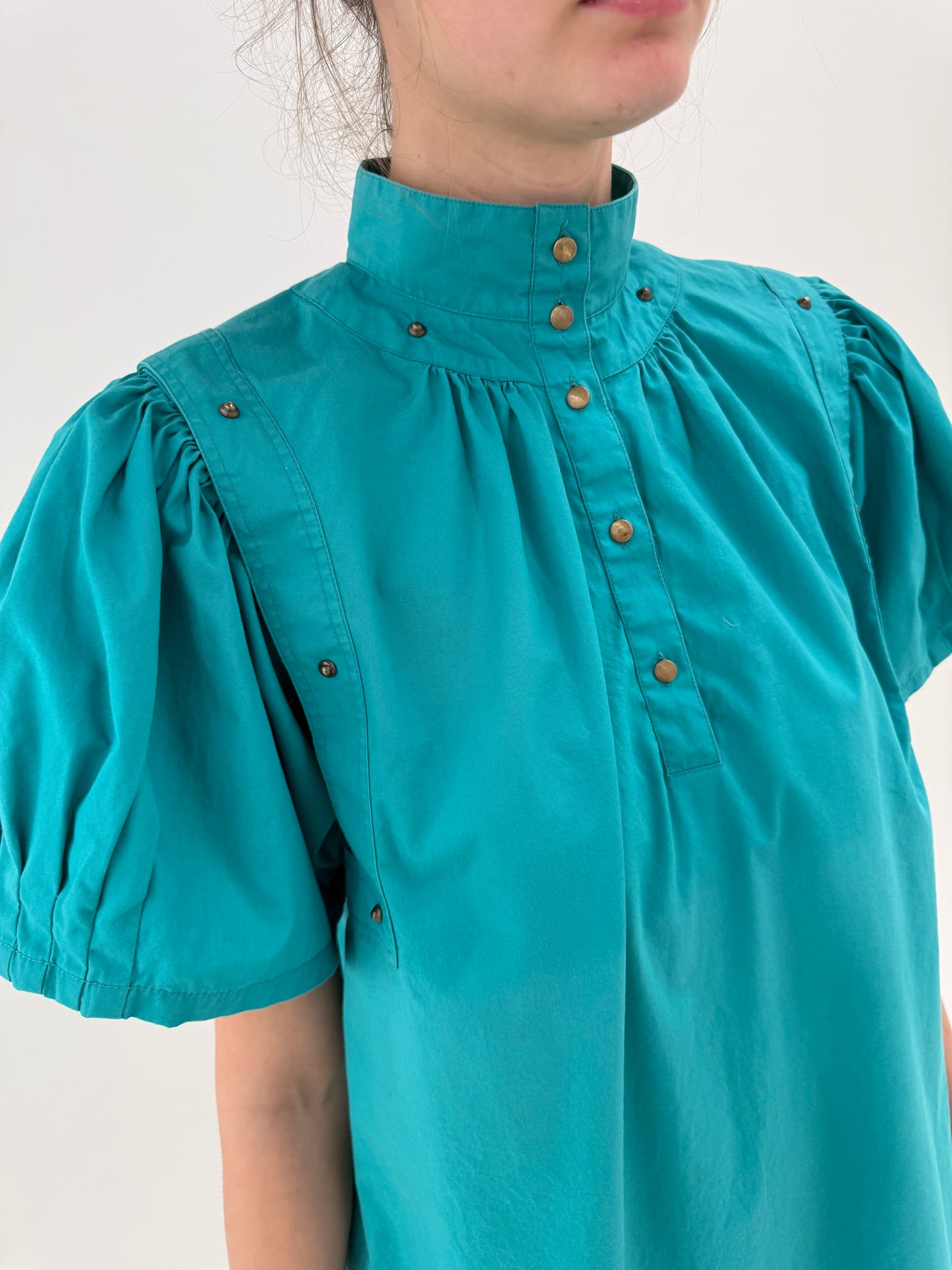 Rochie vintage în croi ultra chic retro modern turcoaz din poplin de bumbac